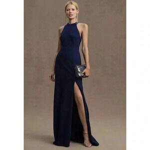 NWT Anthropologie BHLDN Formal High-Neck Formal Maxi Dress Navy Blue 12